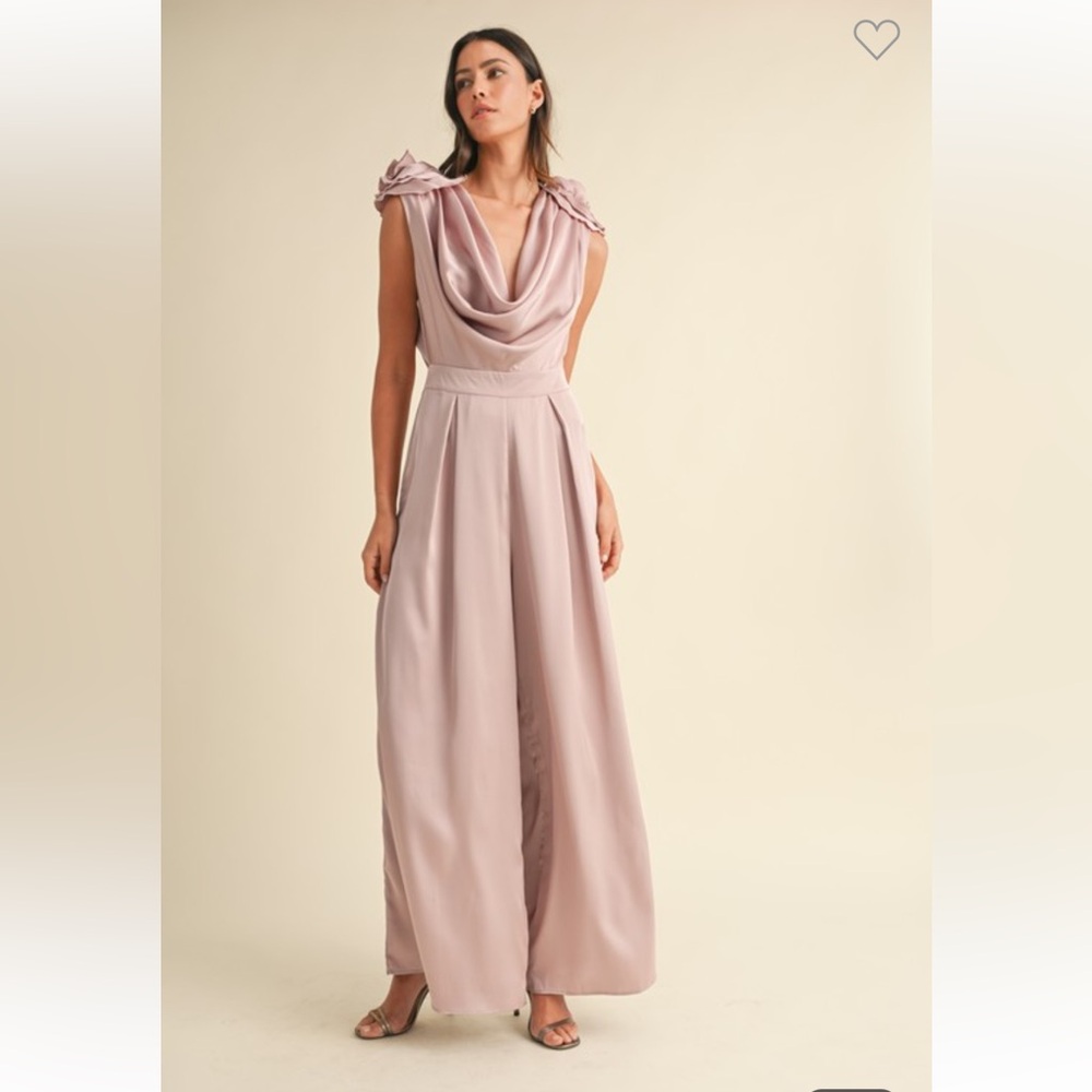 #170 3D FLORAL APPLIQUÉ DEEP COWL NECK JUMPSUIT - Picture 6 of 7
